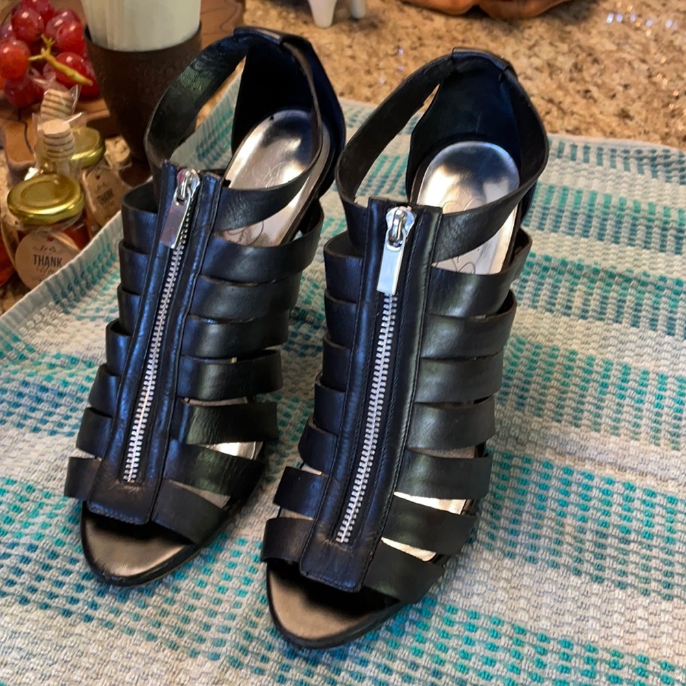 Black Zipper Cage Heels